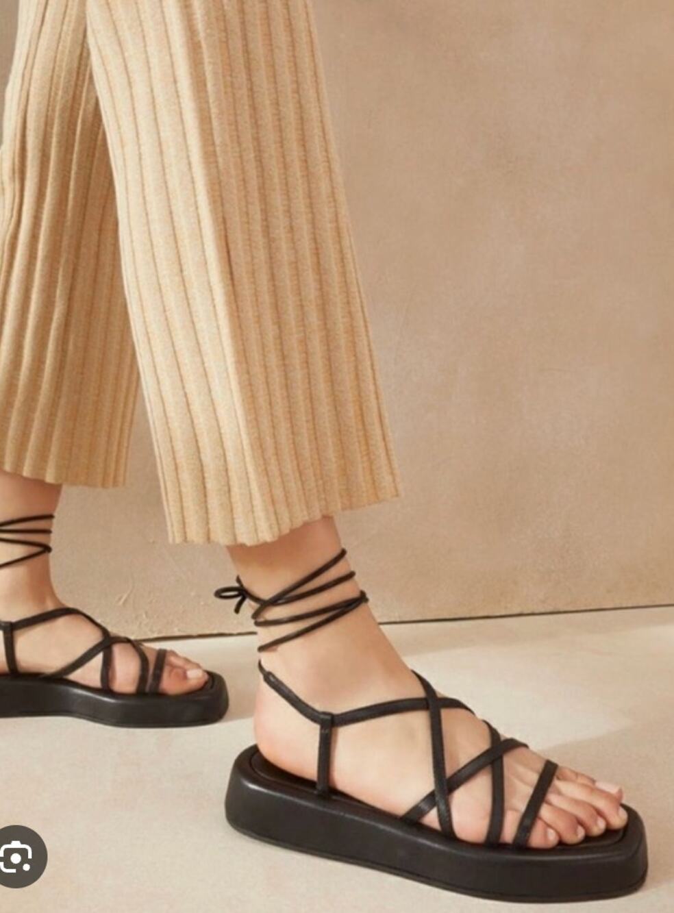 Loeffler Randall Sandals 9.5 Beau Black Strappy Platform Lace Up Square Toe Cute